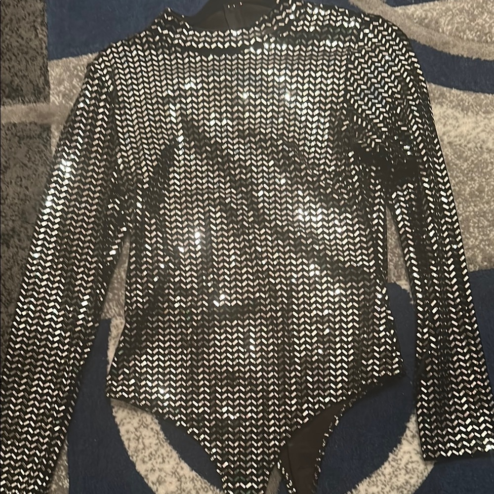 Black and Silver Sequin Bodysuit